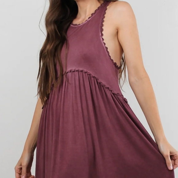 POL Mineral Washed Burgundy Babydoll Ruffled High-low Top - Picture 5 of 14